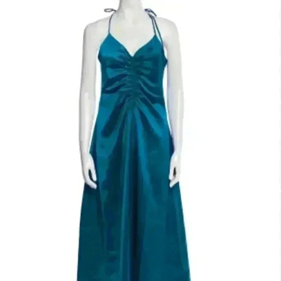 NEW Jason Wu Turquoise Satin Low Back Halter A-Line Dress Women’s Sz Medium NWT - Picture 1 of 12